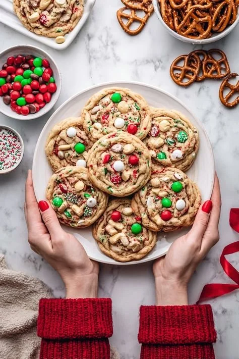 Delicious Christmas Kitchen Sink Cookies with festive ingredients