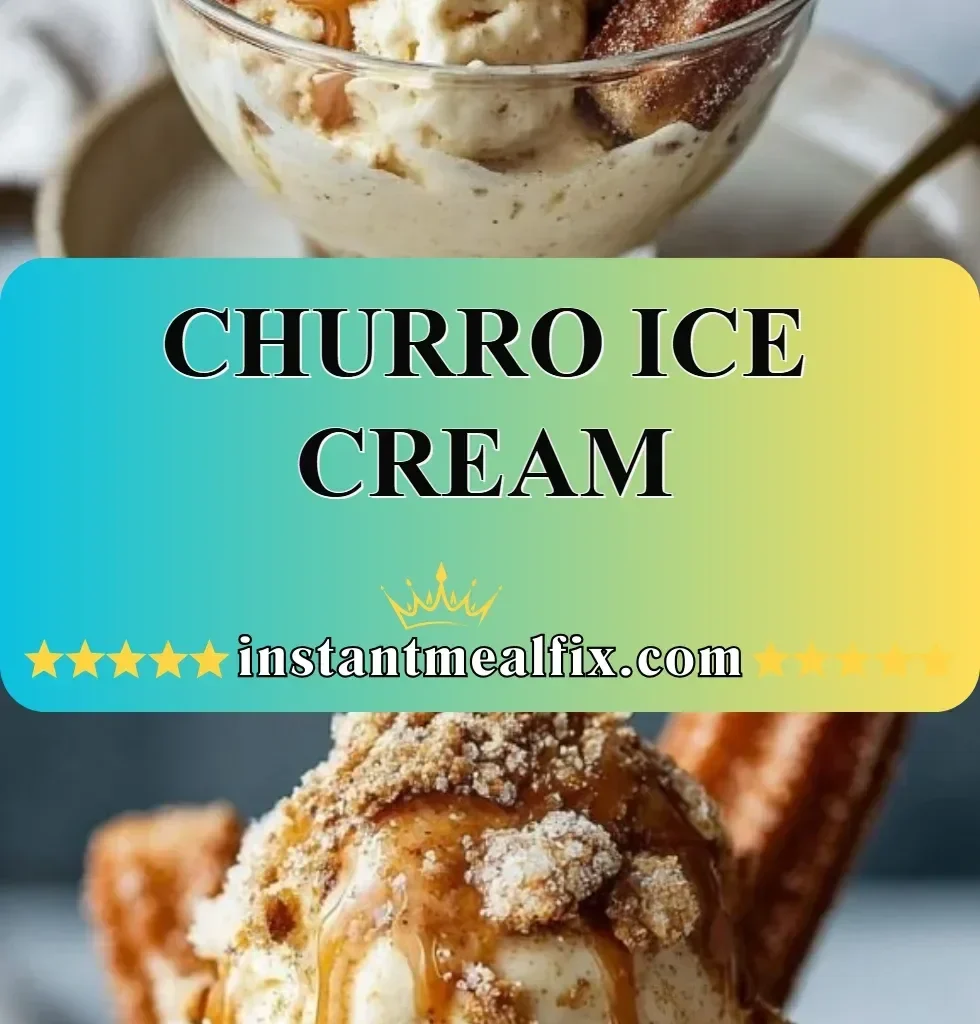 Delicious churro ice cream dessert topped with chocolate sauce