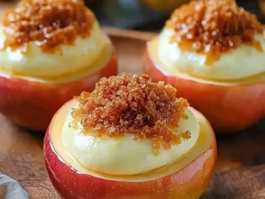Delicious cheesecake stuffed baked apples ready to be served