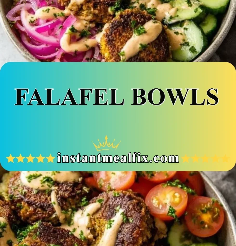 Colorful falafel bowl with fresh vegetables and sauces