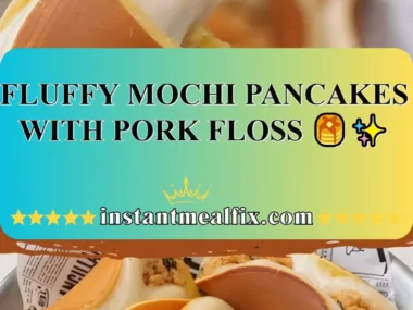 Fluffy mochi pancakes topped with pork floss for a delicious breakfast