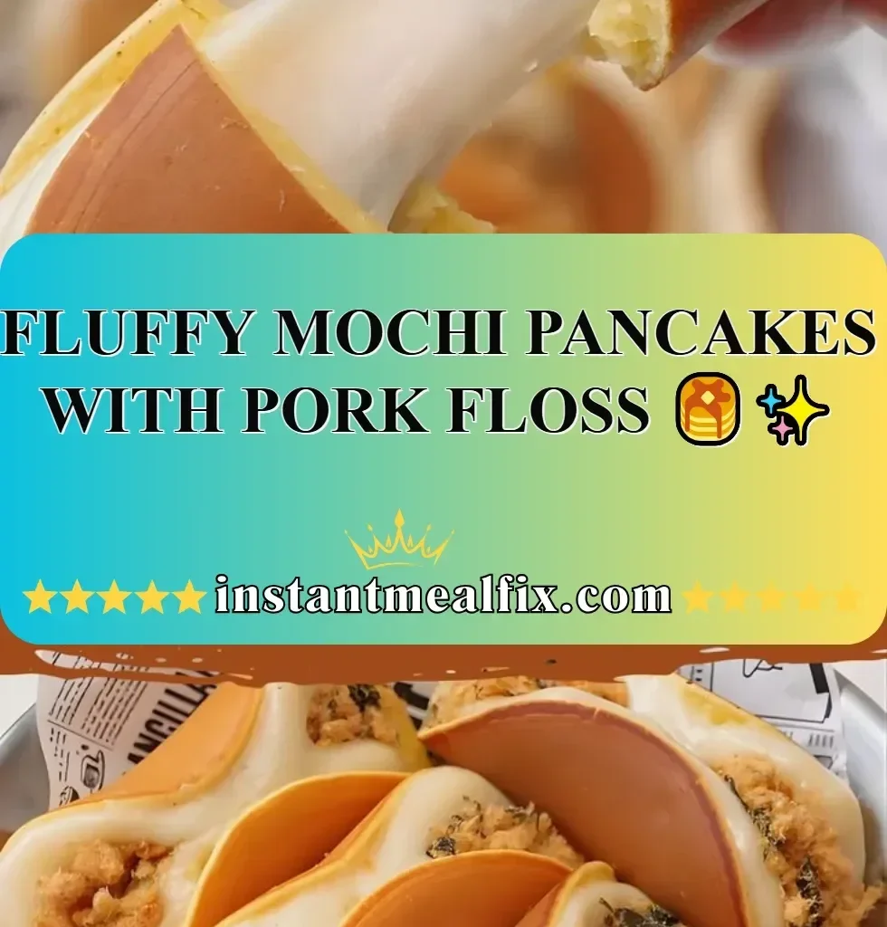 Fluffy mochi pancakes topped with pork floss for a delicious breakfast