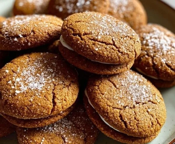 Delicious ginger molasses sandwich cookies with spice-filled flavor