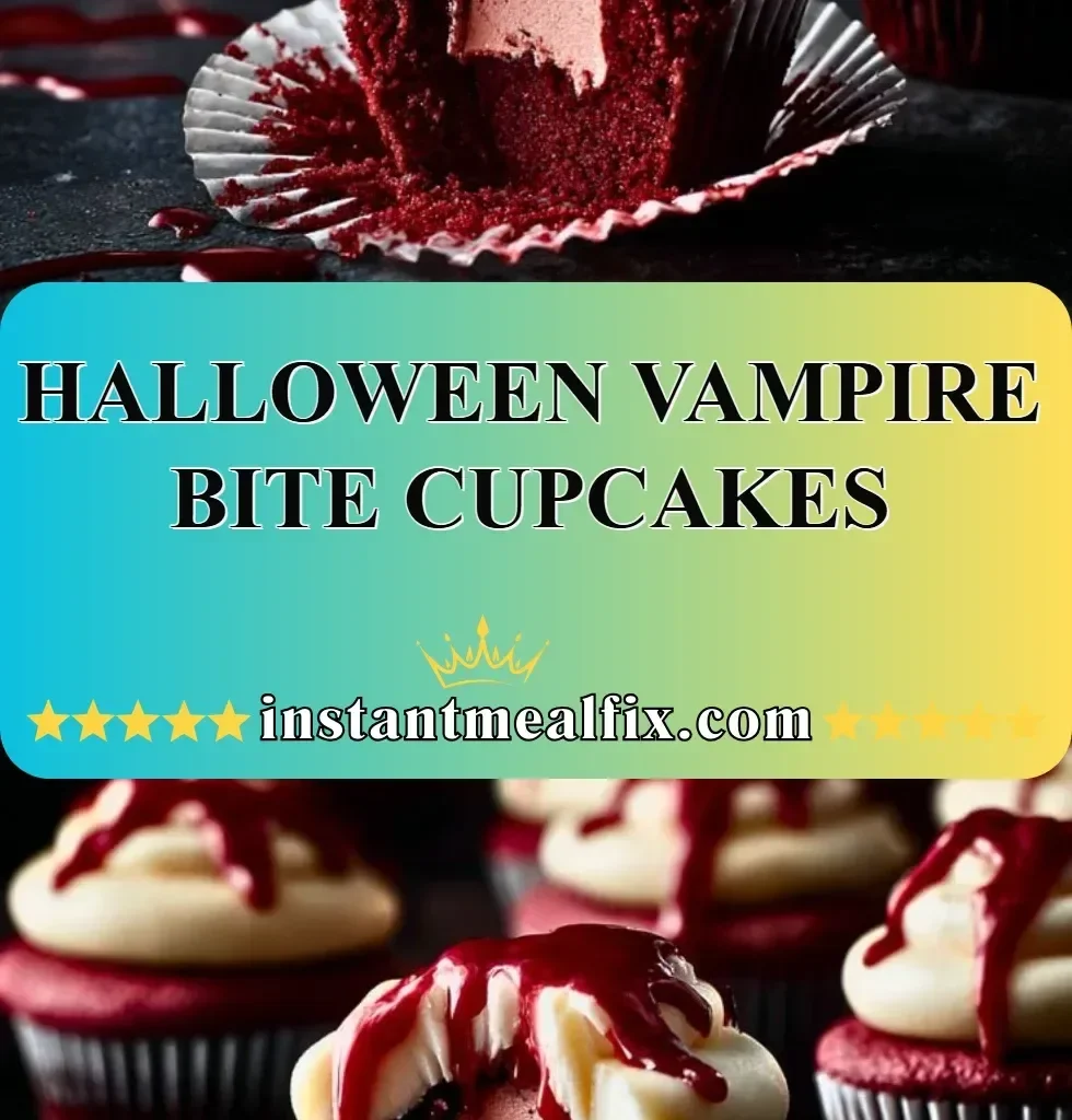 Halloween vampire bite cupcakes decorated with fake blood and fangs.