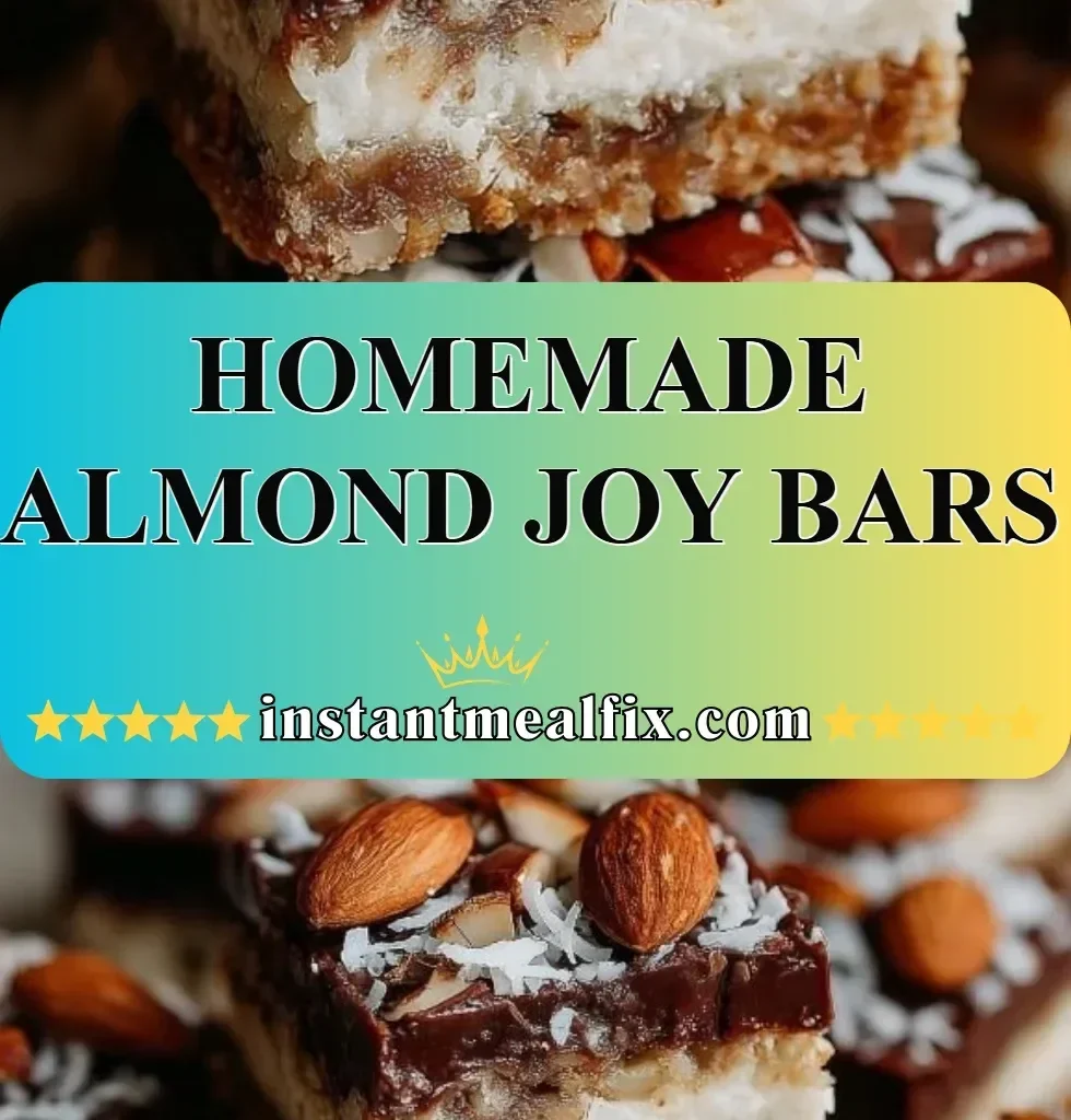 Homemade Almond Joy Bars with chocolate, coconut, and almonds