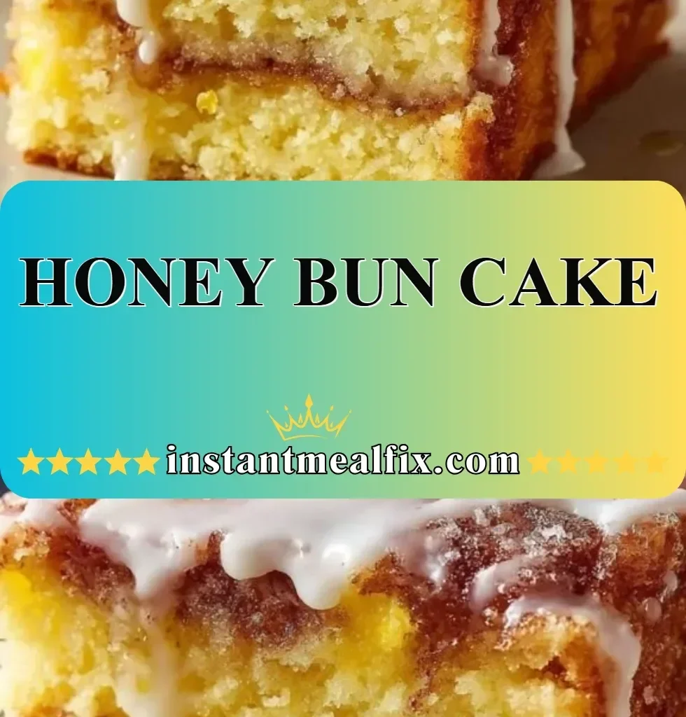 Deliciously moist Honey Bun Cake served on a plate with icing drizzle.