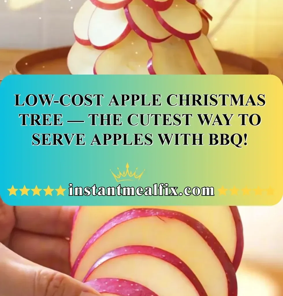 Low-cost apple Christmas tree centerpiece for BBQ gatherings and festive parties.