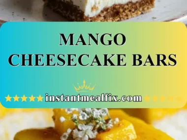 Delicious mango cheesecake bars topped with fresh mango slices and a graham cracker crust