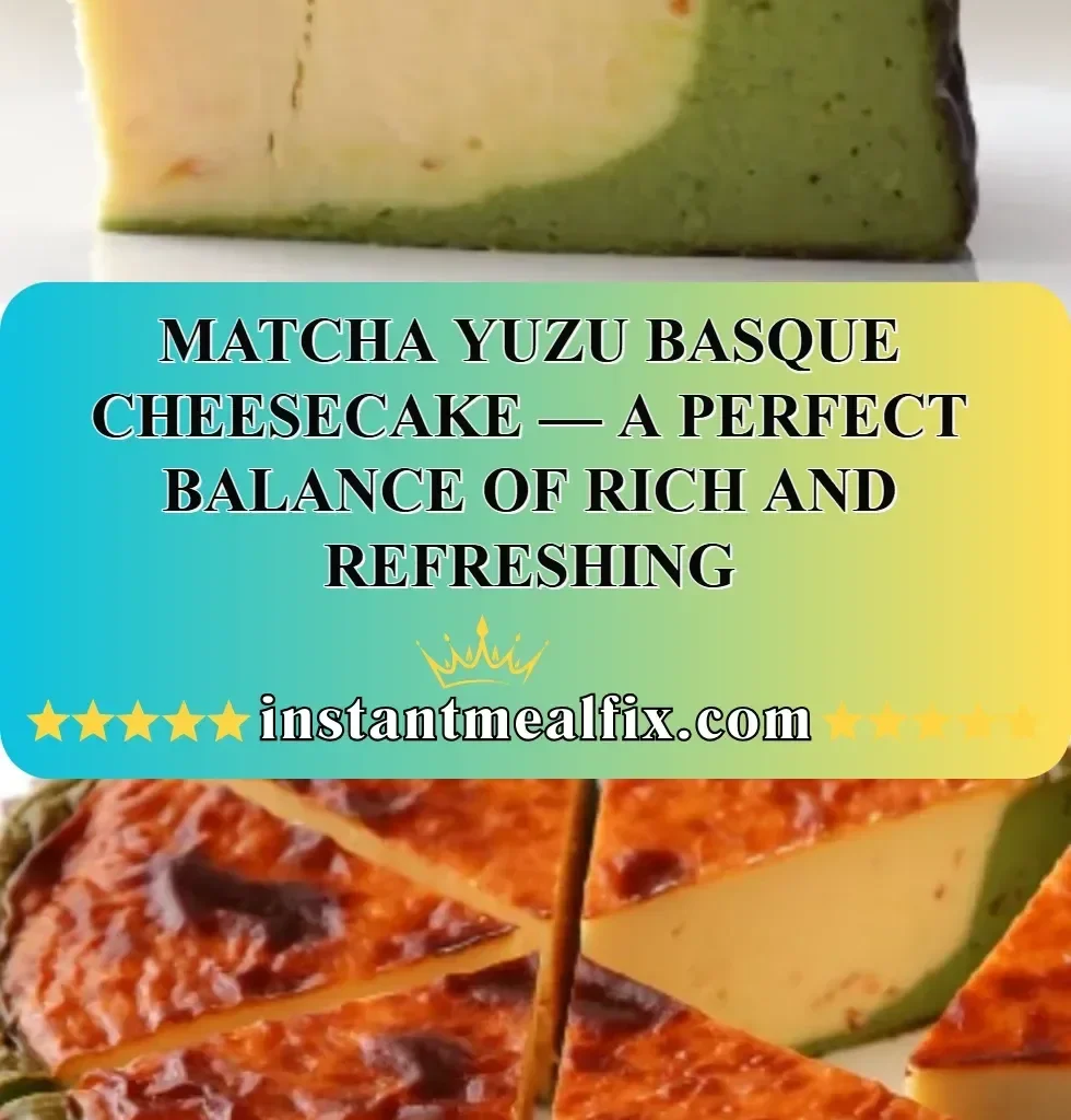 Matcha Yuzu Basque Cheesecake with a rich, creamy texture and refreshing flavor profile.