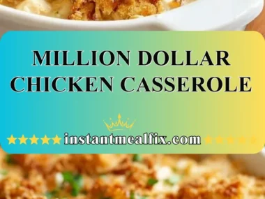 Delicious Million Dollar Chicken Casserole served on a plate with garnishes