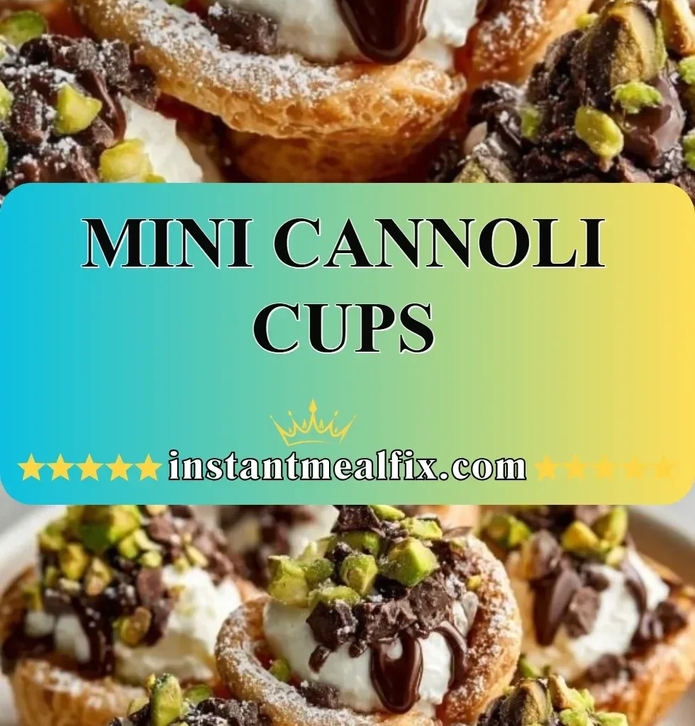 Mini cannoli cups filled with sweet ricotta cream and garnished with chocolate.