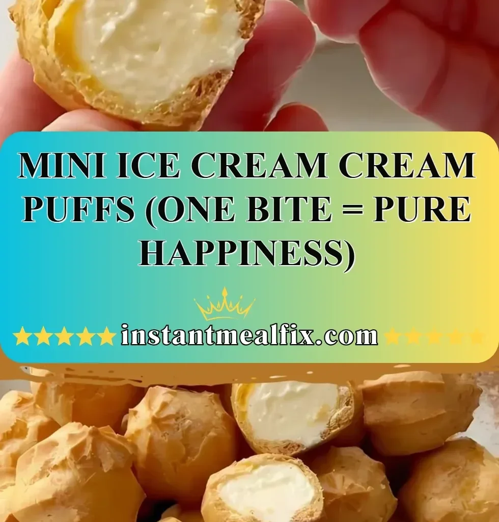 Mini ice cream puffs filled with creamy ice cream for a delightful dessert.