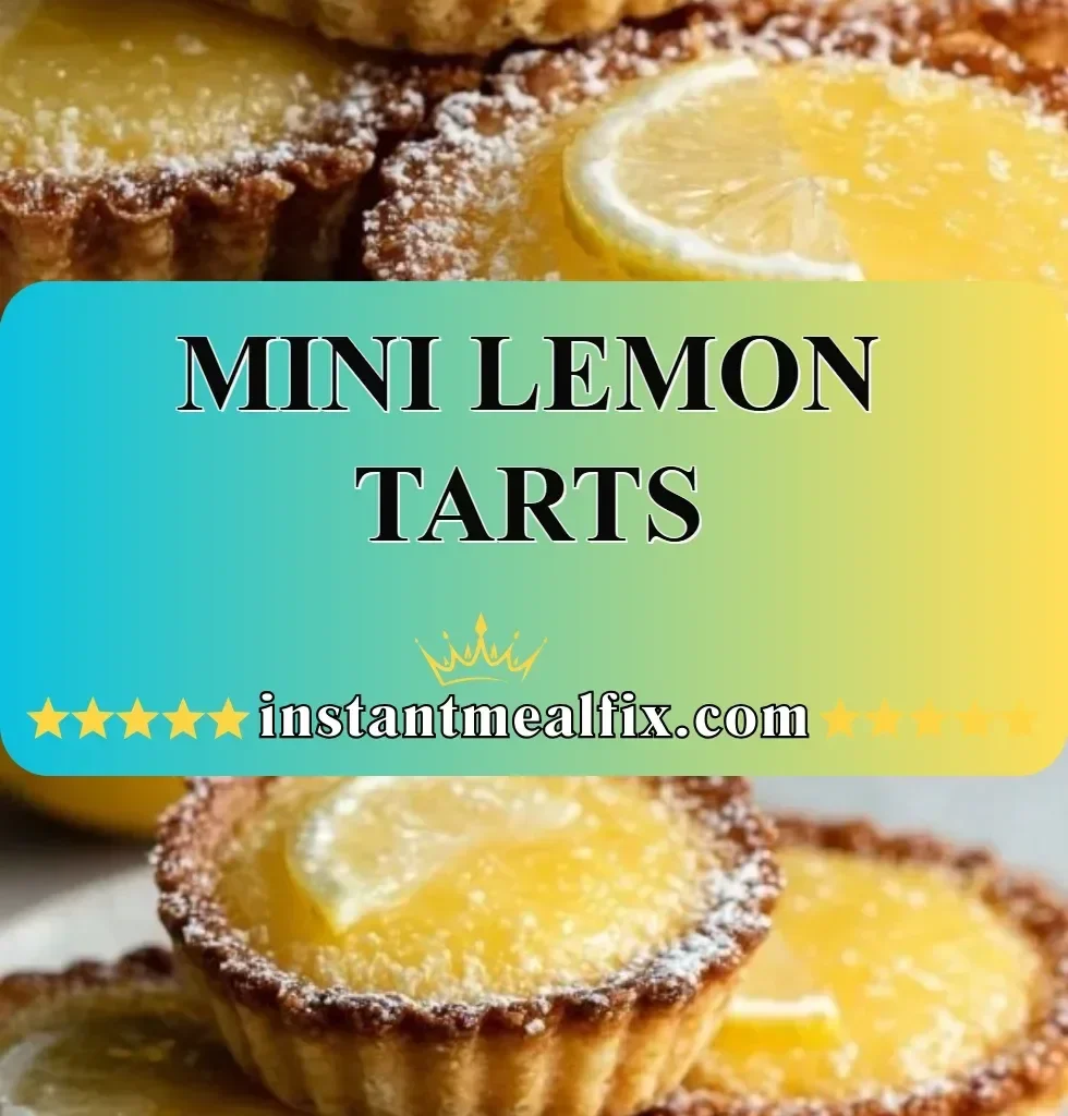 Mini lemon tarts decorated with lemon slices and mint leaves
