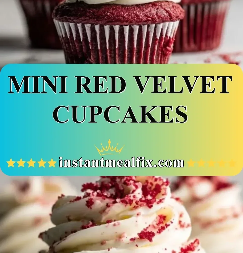 Delicious mini red velvet cupcakes topped with cream cheese frosting