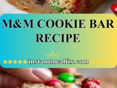 Delicious M&M cookie bar freshly baked and served on a plate