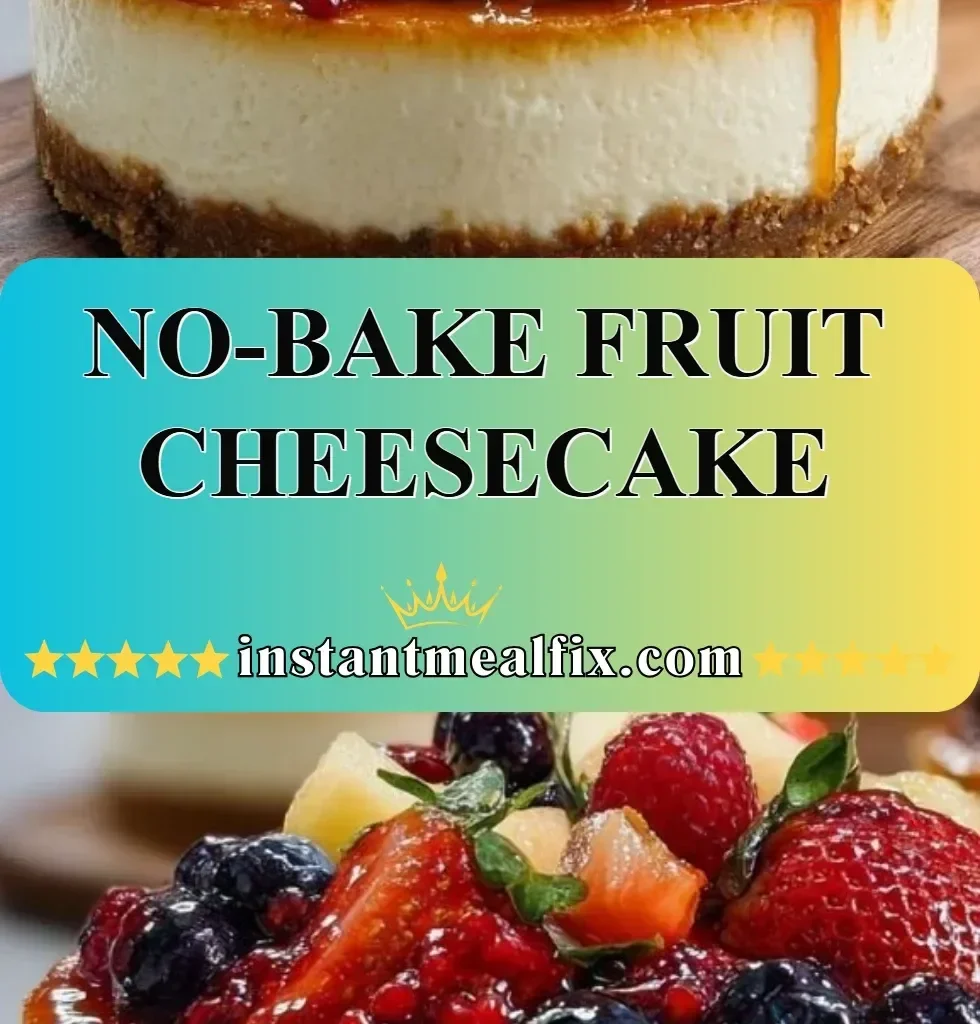 Delicious no-bake fruit cheesecake topped with fresh berries