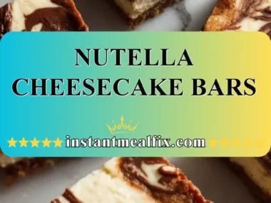 Delicious Nutella cheesecake bars topped with chocolate and whipped cream