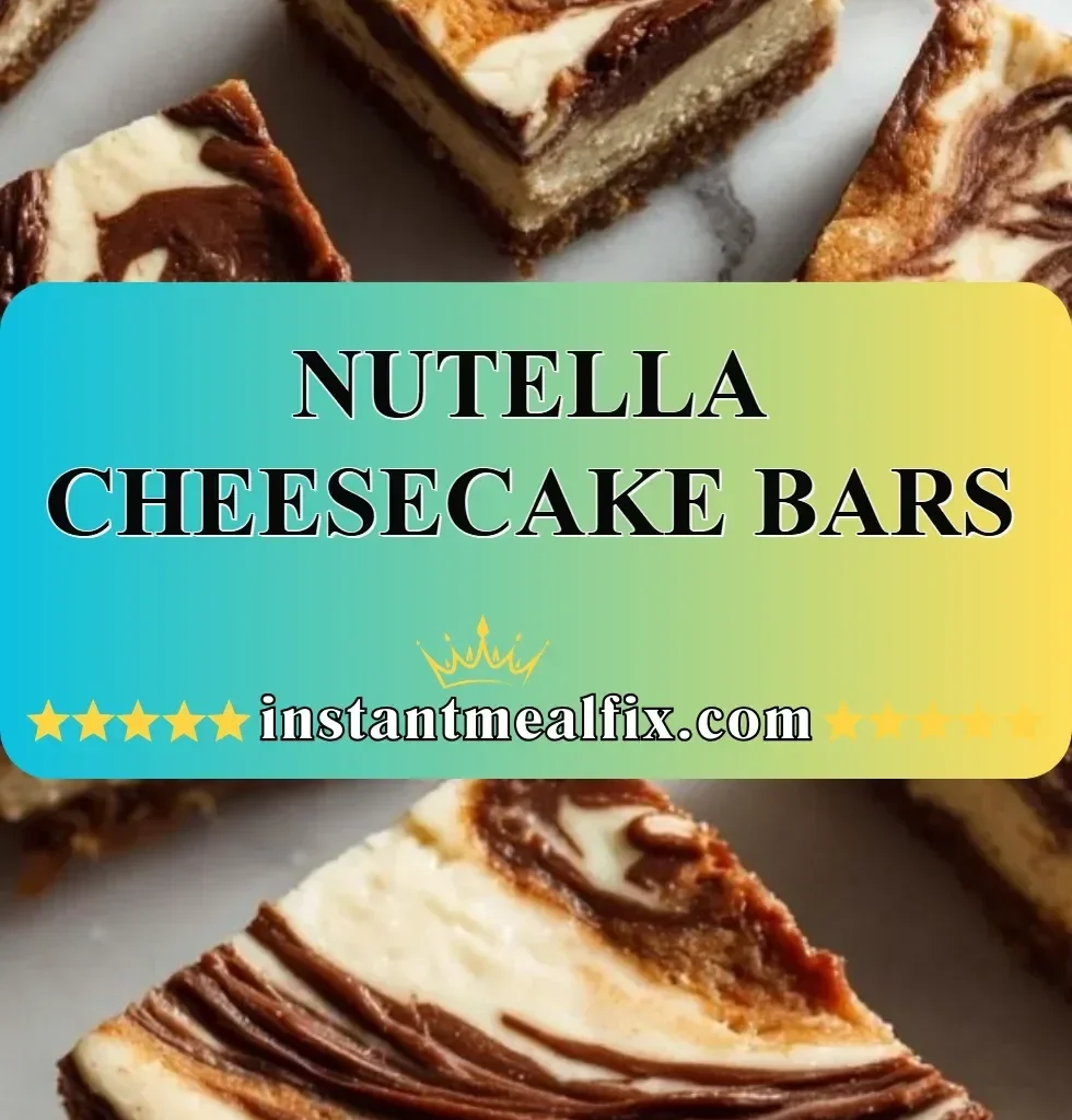 Delicious Nutella cheesecake bars topped with chocolate and whipped cream