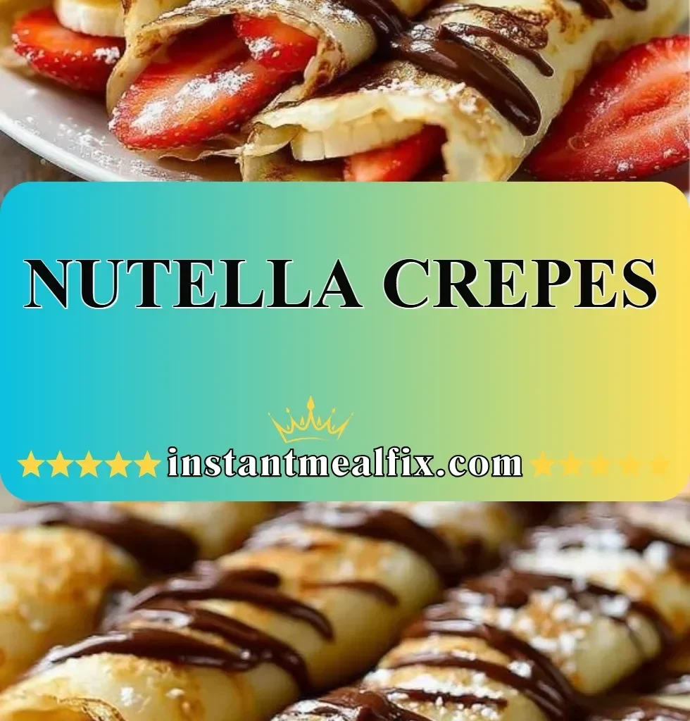 Delicious Nutella crepes drizzled with chocolate and topped with strawberries.