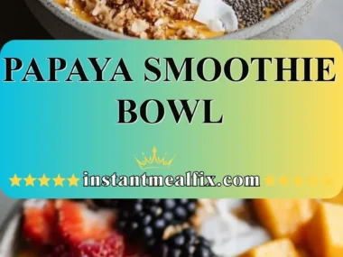 Delicious papaya smoothie bowl topped with fresh fruits and seeds