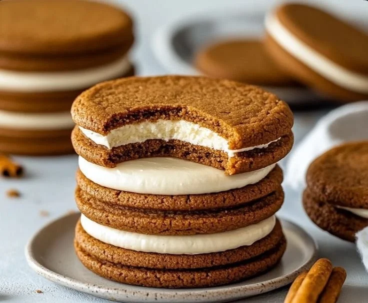 Perfectly spiced gingerbread sandwich cookies with festive decorations