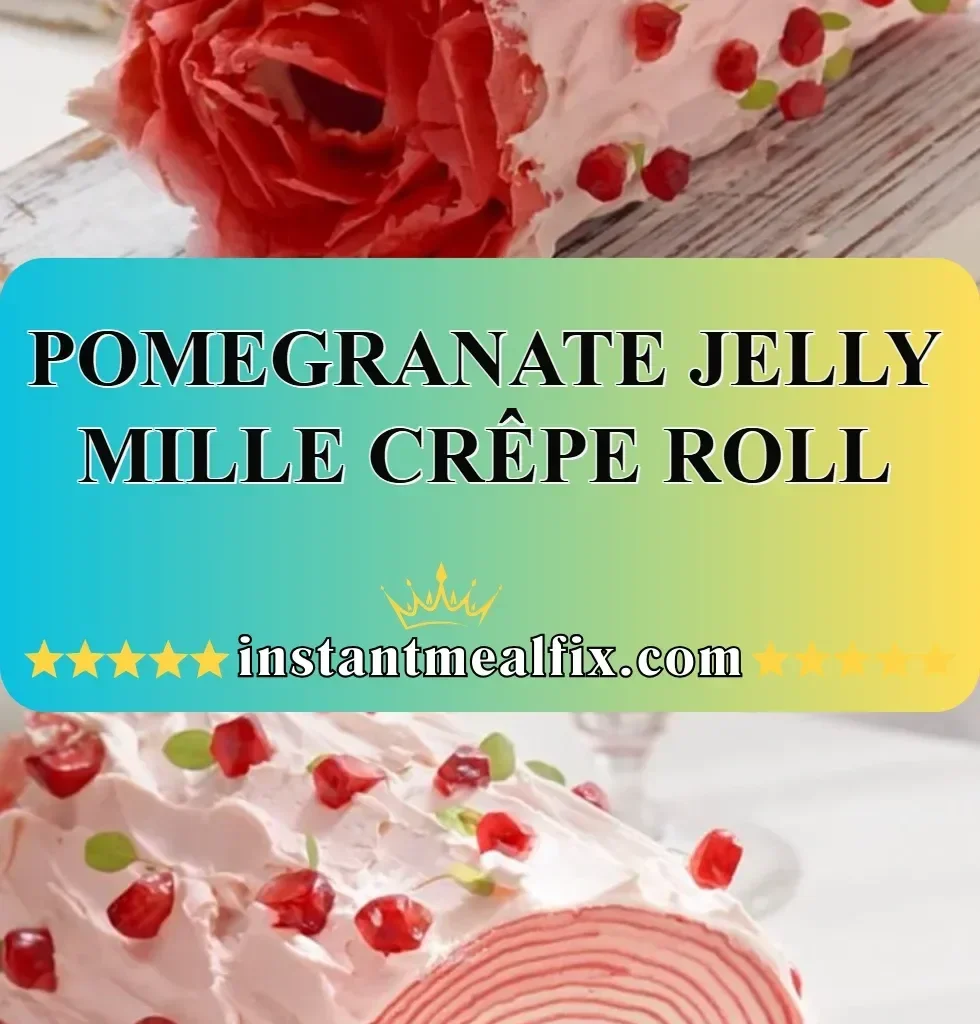Pomegranate Jelly Mille Crêpe Roll showcasing layers of delicate crêpes and vibrant jelly.