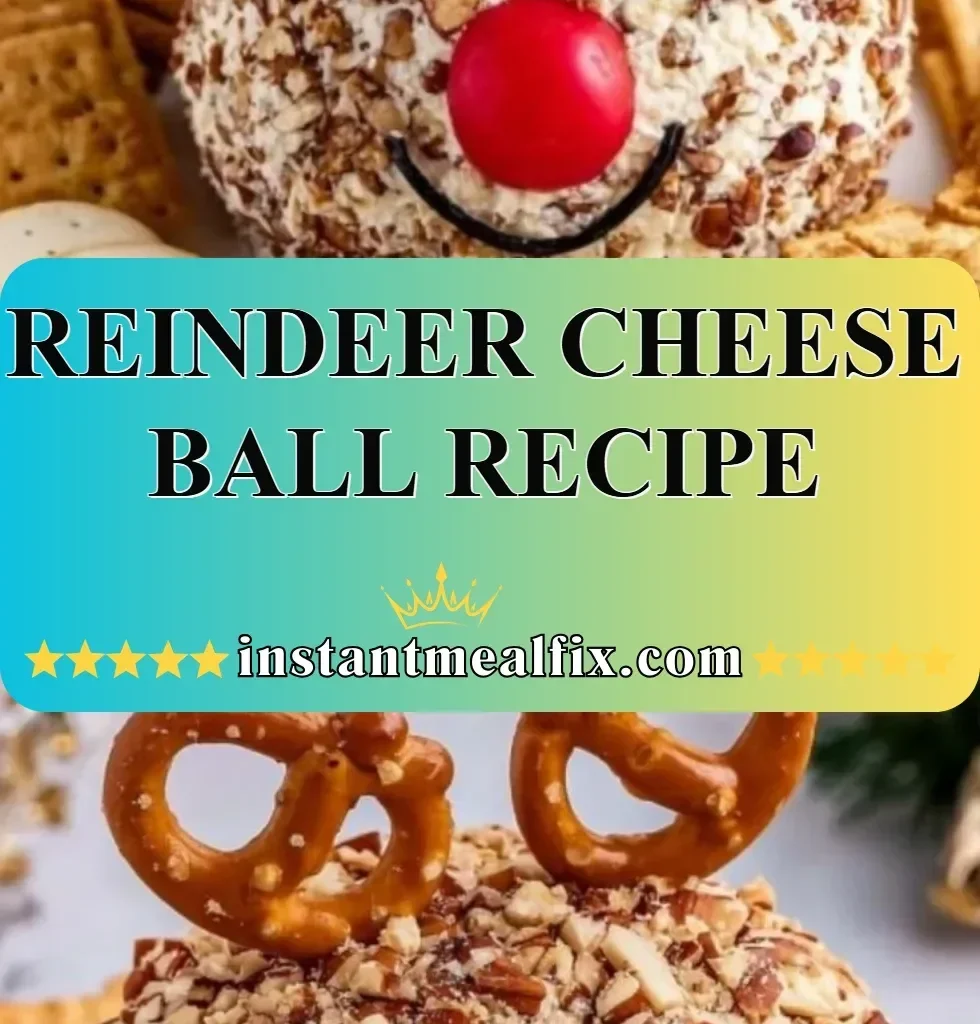 Festive Reindeer Cheese Ball decorated for holiday parties