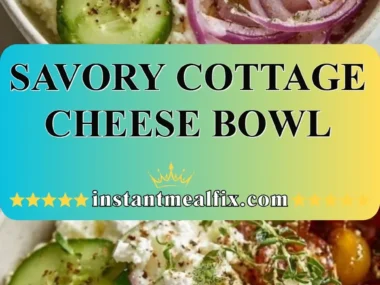 Savory cottage cheese bowl topped with fresh vegetables and herbs