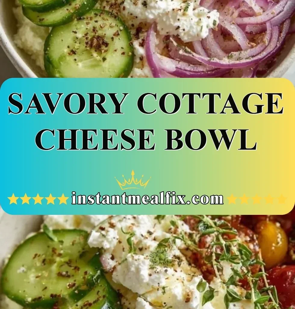 Savory cottage cheese bowl topped with fresh vegetables and herbs