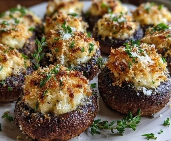 Savory stuffed mushrooms infused with truffle, a gourmet delight for appetizers.