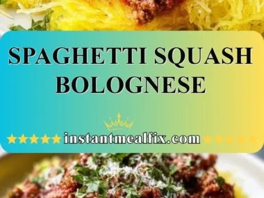Spaghetti Squash Bolognese served in a bowl with fresh herbs and ingredients.