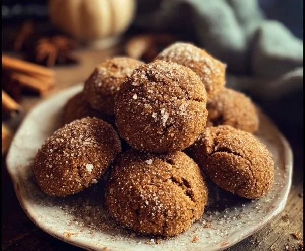 Homemade spiced Christmas cookies with nutmeg on a festive plate.