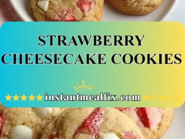 Delicious strawberry cheesecake cookies on a plate decorated with fresh strawberries