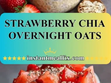 Bowl of Strawberry Chia Overnight Oats topped with fresh strawberries and chia seeds.