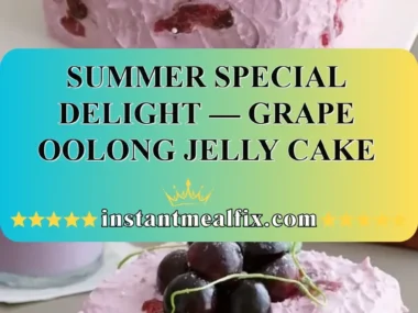 Grape Oolong Jelly Cake garnished with fresh grapes and oolong tea leaves.