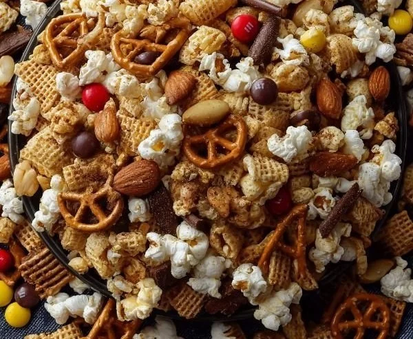 Sweet & Smoky Party Mix in a colorful bowl ready for a celebration
