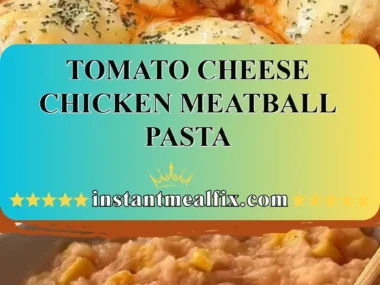 Delicious Tomato Cheese Chicken Meatball Pasta in a bowl