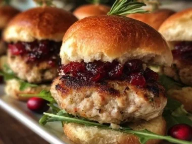 Turkey Cranberry Sliders with savory turkey and cranberry sauce on a bun