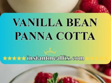 Delicious Vanilla Bean Panna Cotta dessert topped with fresh berries.