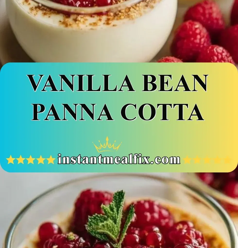 Delicious Vanilla Bean Panna Cotta dessert topped with fresh berries.