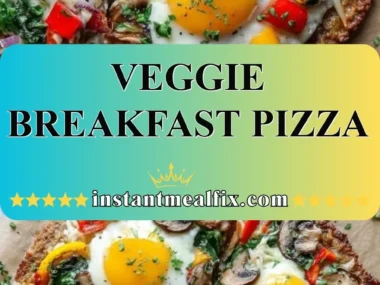 Delicious Veggie Breakfast Pizza topped with fresh vegetables and cheese