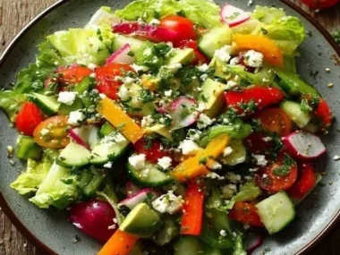 Zesty Crunchy Divorce Salad with fresh vegetables served in a bowl