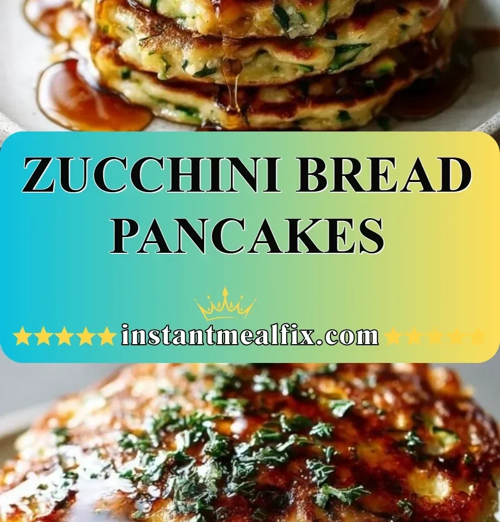 Delicious zucchini bread pancakes served with syrup and fresh fruit.