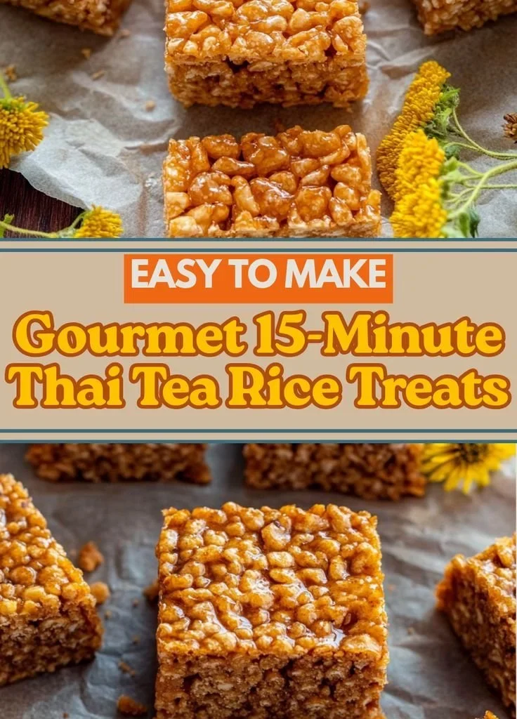 Plate of Thai Tea Rice Krispie Treats with a colorful background