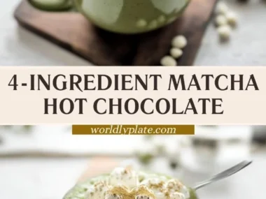 4-Ingredient Matcha Hot Chocolate topped with whipped cream and cocoa powder