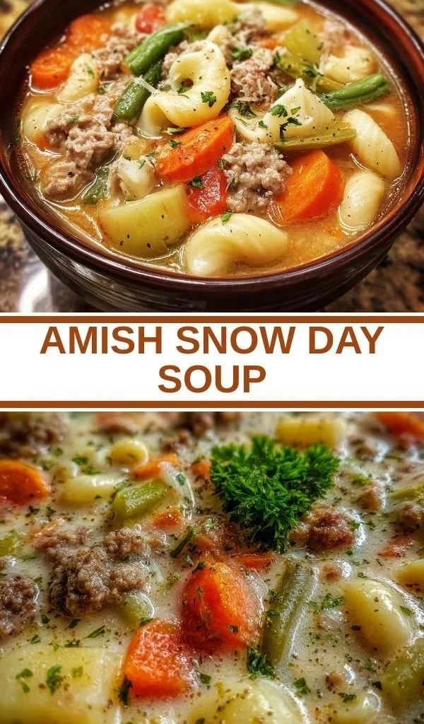Bowl of Amish Snow Day Soup garnished and ready to serve