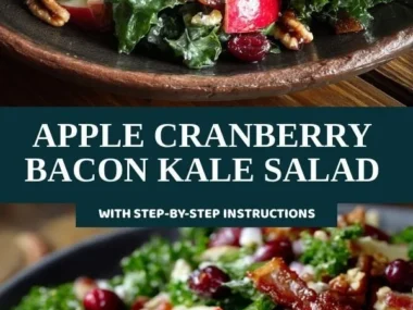 Delicious Apple Cranberry Bacon Kale Salad served in a bowl