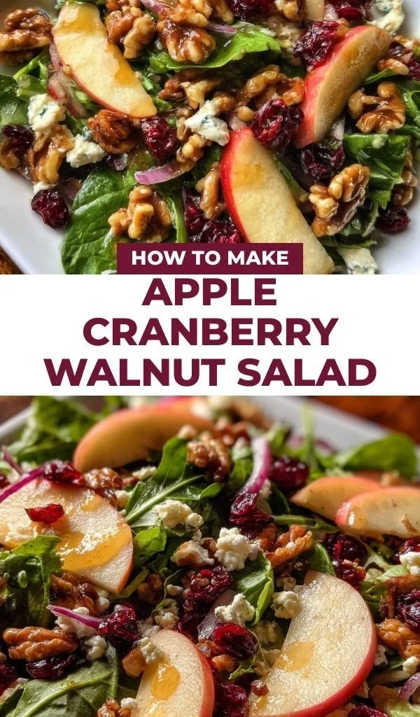 Healthy Apple Cranberry Walnut Salad with fresh apples, cranberries, and walnuts.