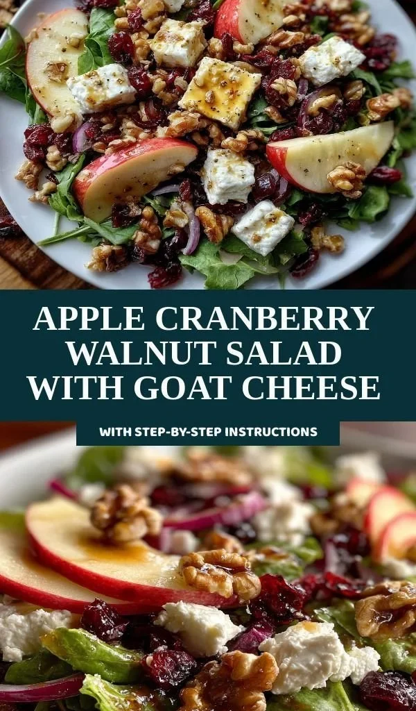Apple Cranberry Walnut Salad with Goat Cheese served in a bowl