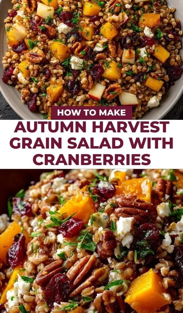 Autumn harvest grain salad with cranberries and seasonal vegetables